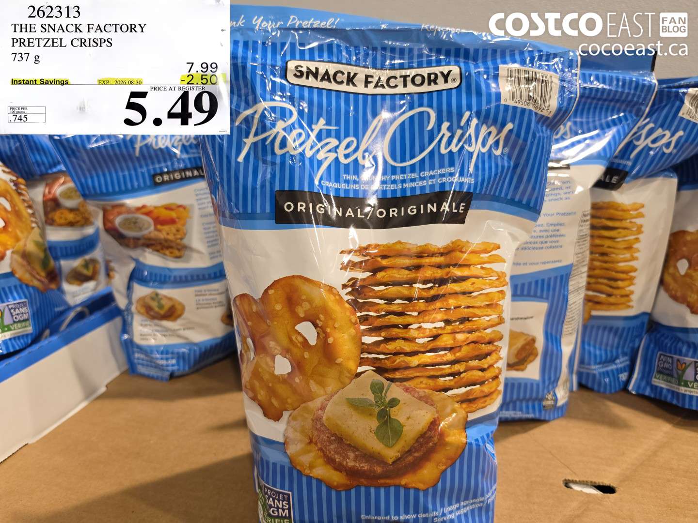 262313 THE SNACK FACTORY PRETZEL CRISPS 737 G ($2.50 INSTANT SAVINGS EXPIRES ON 2026-08-30) $5.49