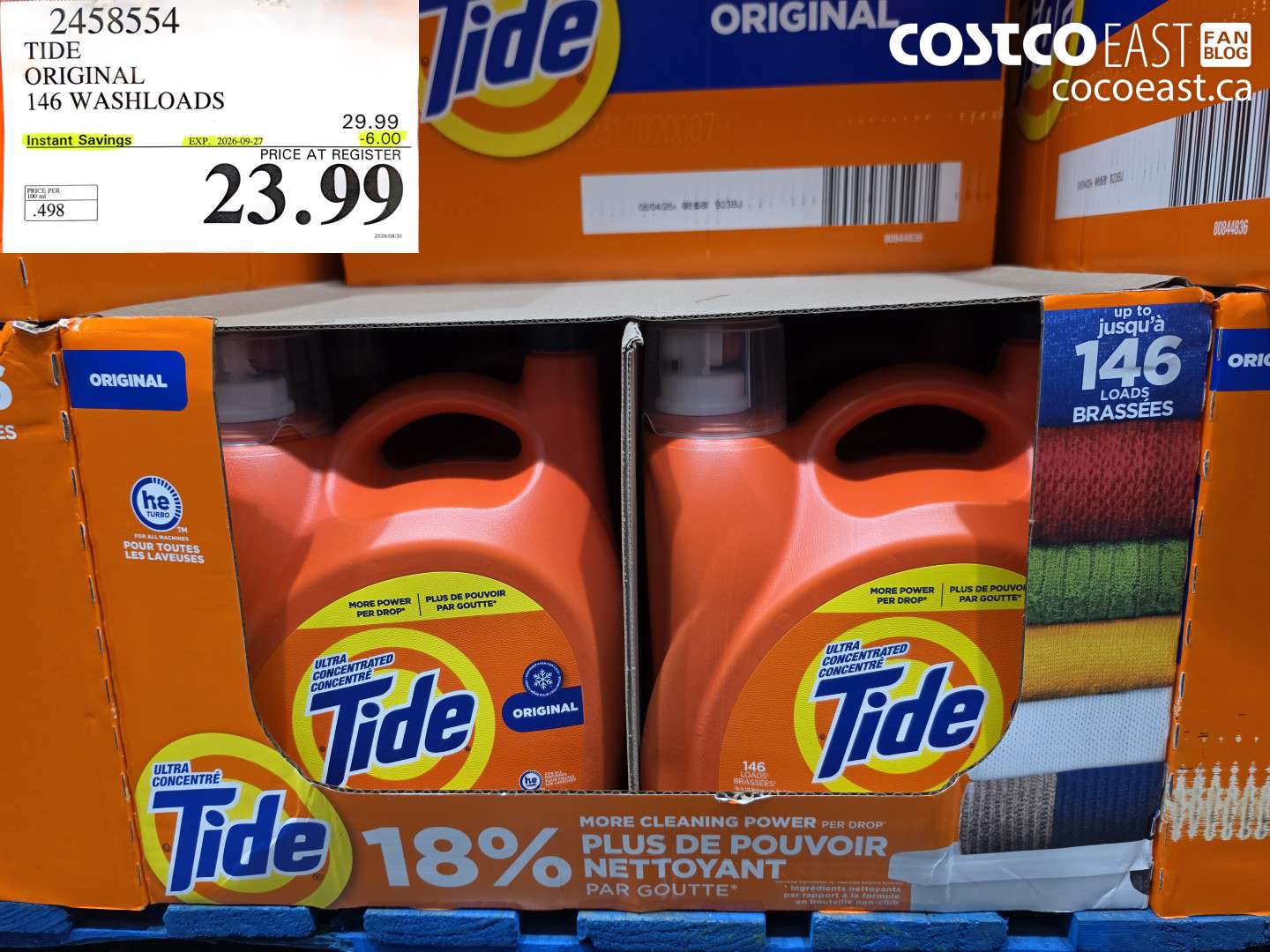 2458554 TIDE ORIGINAL 146 WASHLOADS ($6.00 INSTANT SAVINGS EXPIRES ON 2026-09-27) $23.99