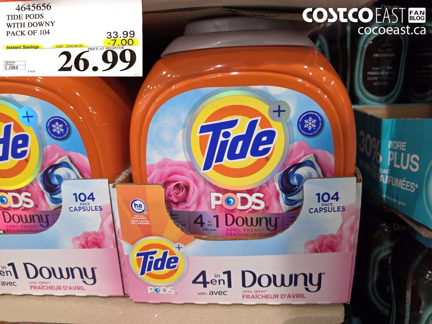 4645656 TIDE PODS WITH DOWNY PACK OF 104 ($7.00 INSTANT SAVINGS EXPIRES ON 2026-08-30) $26.99