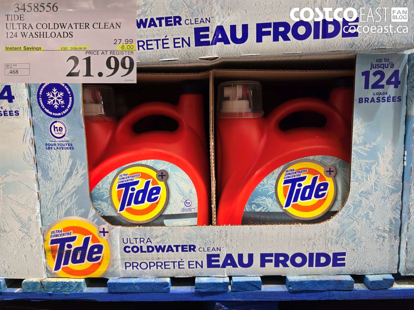 3458556 TIDE ULTRA COLDWATER CLEAN 124 WASHLOADS ($6.00 INSTANT SAVINGS EXPIRES ON 2026-08-30) $21.99