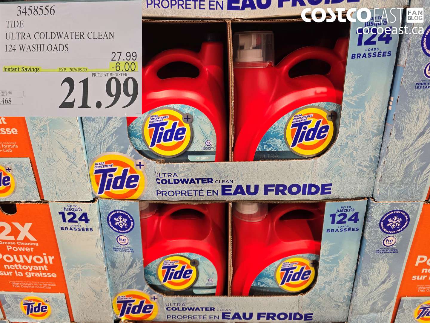 3458556 TIDE ULTRA COLDWATER CLEAN 124 WASHLOADS ($6.00 INSTANT SAVINGS EXPIRES ON 2026-08-30) $21.99