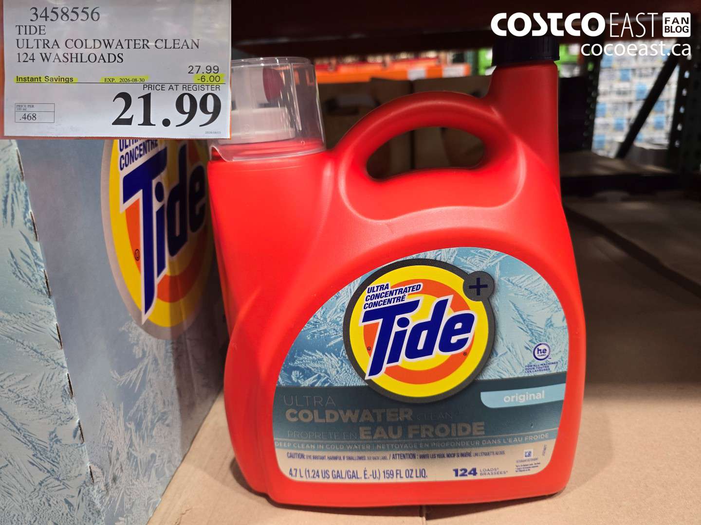 3458556 TIDE ULTRA COLDWATER CLEAN 124 WASHLOADS ($6.00 INSTANT SAVINGS EXPIRES ON 2026-08-30) $21.99