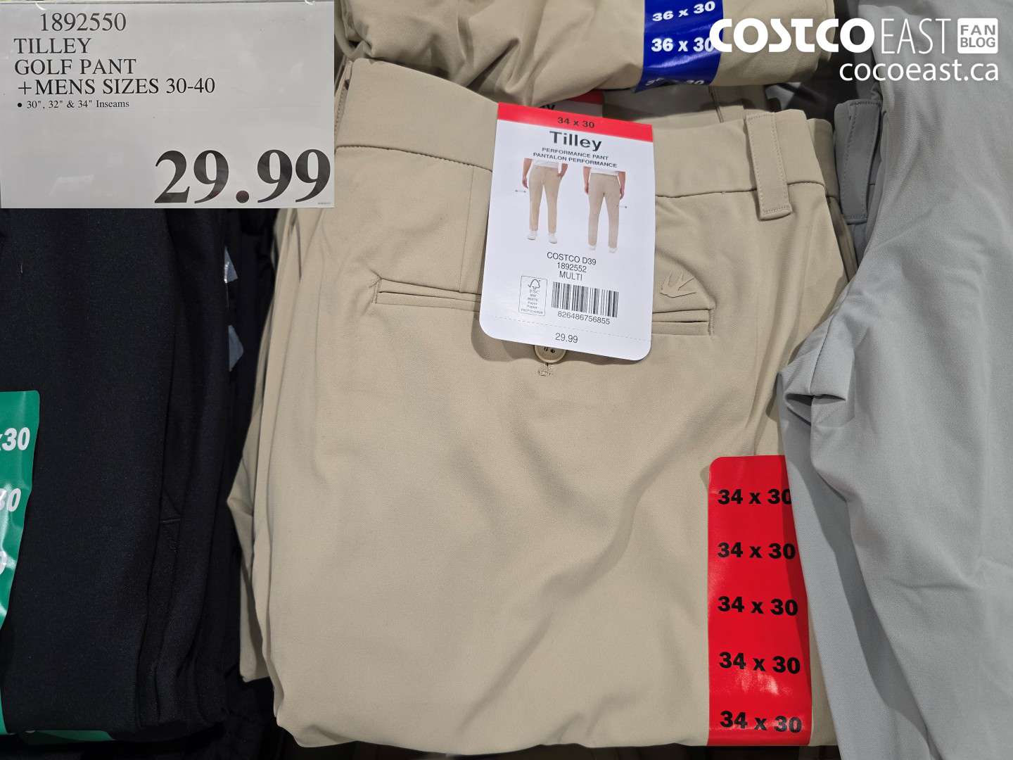 1892550 TILLEY GOLF PANT MENS SIZES 30-40 $29.99