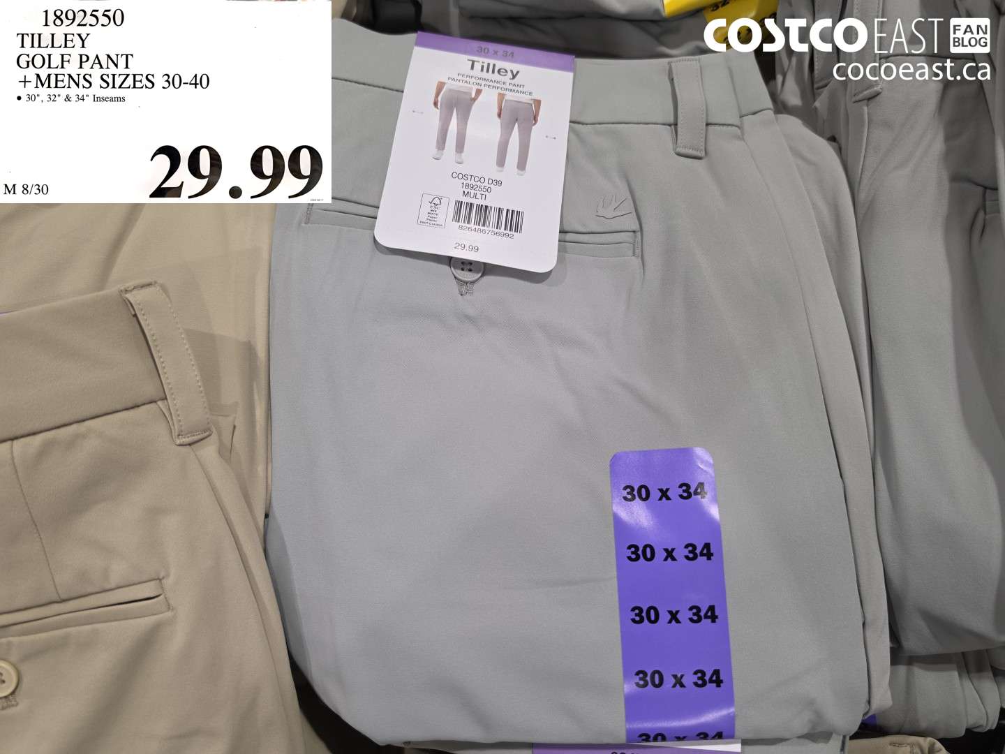 1892550 TILLEY GOLF PANT MENS SIZES 30-40 $29.99