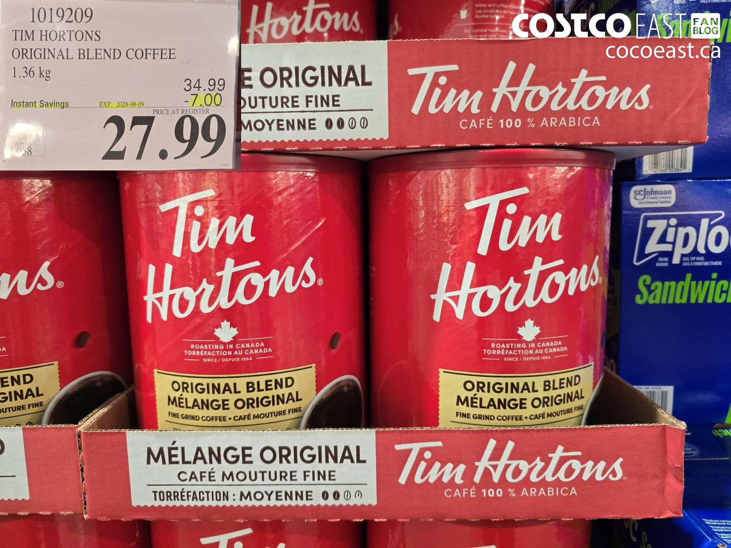 1019209 TIM HORTONS ORIGINAL BLEND COFFEE 1.36 KG ($7.00 INSTANT SAVINGS EXPIRES ON 2026-08-09) $27.99