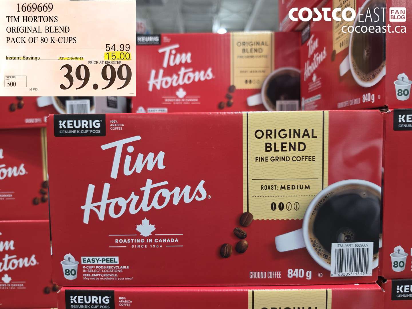 1669669 TIM HORTONS ORIGINAL BLEND PACK OF 80 K-CUPS ($15.00 INSTANT SAVINGS EXPIRES ON 2026-09-13) $39.99