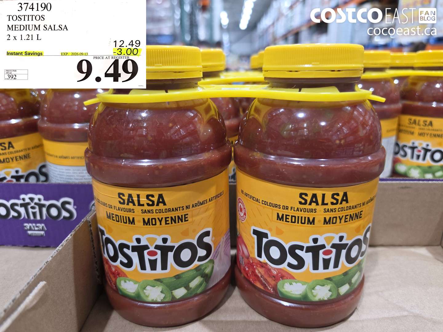 374190 TOSTITOS MEDIUM SALSA 2 X 1.21 L ($3.00 INSTANT SAVINGS EXPIRES ON 2026-09-13) $9.49