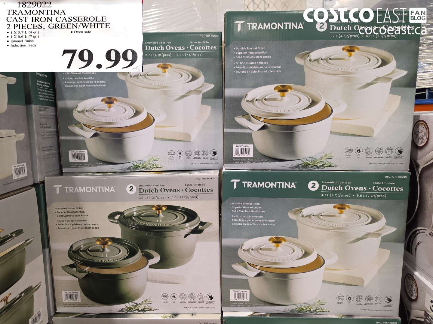 1829022 TRAMONTINA CAST IRON CASSEROLE 2 PIECES, GREEN/WHITE $79.99