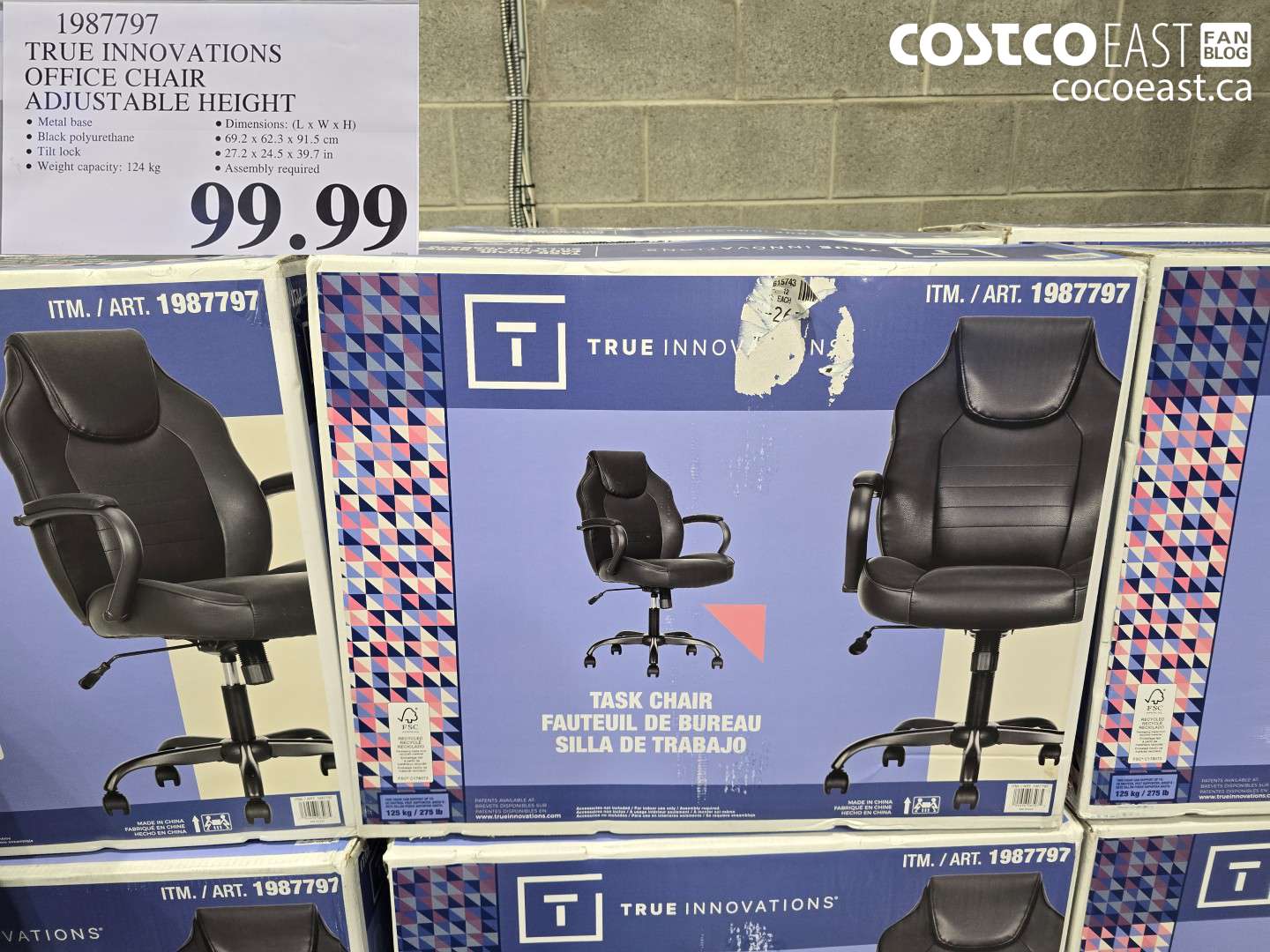 1987797 TRUE INNOVATIONS OFFICE CHAIR ADJUSTABLE HEIGHT $99.99