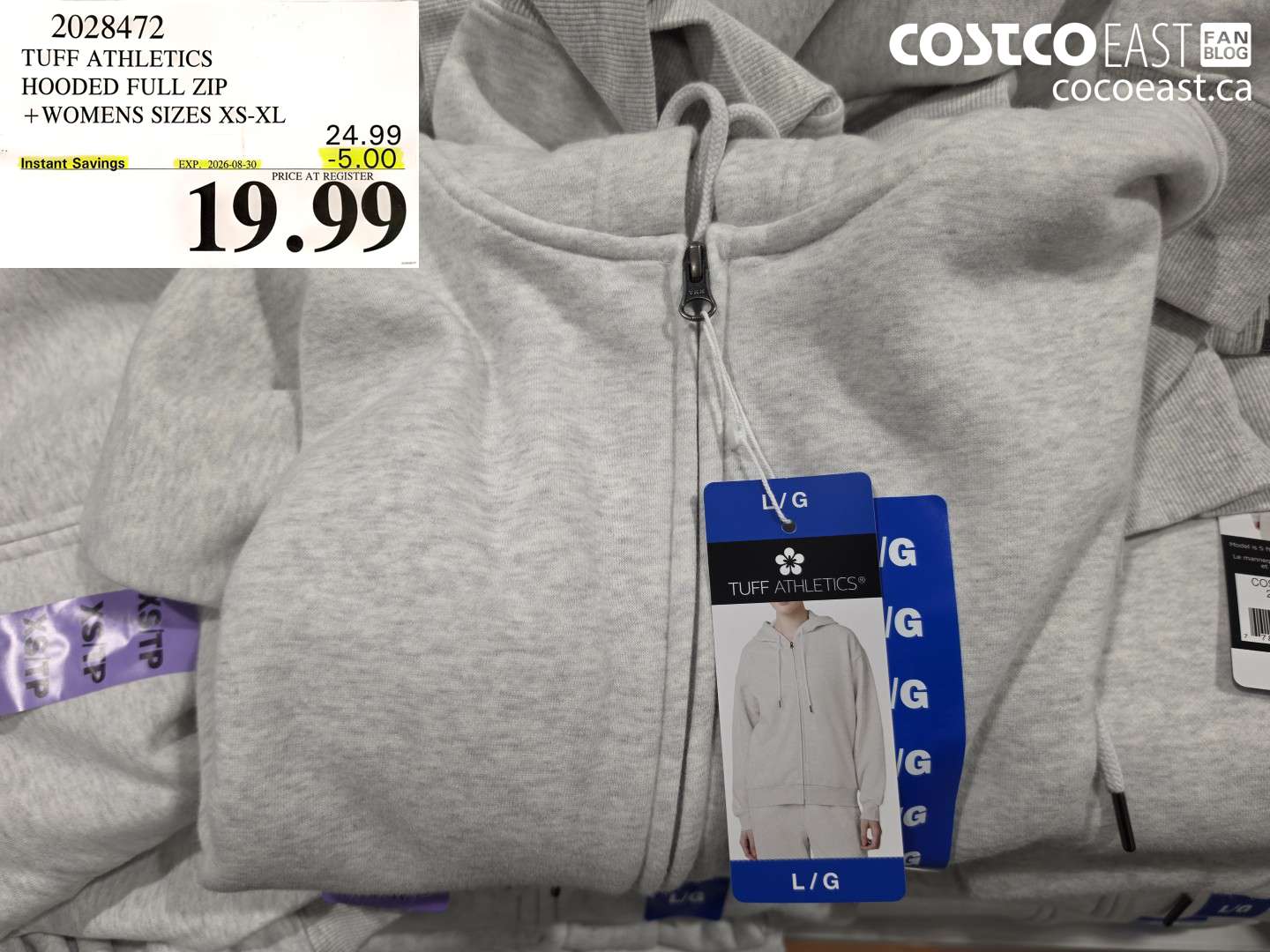 2028472 TUFF ATHLETICS HOODED FULL ZIP WOMENS SIZES XS-XL ($5.00 INSTANT SAVINGS EXPIRES ON 2026-08-30) $19.99