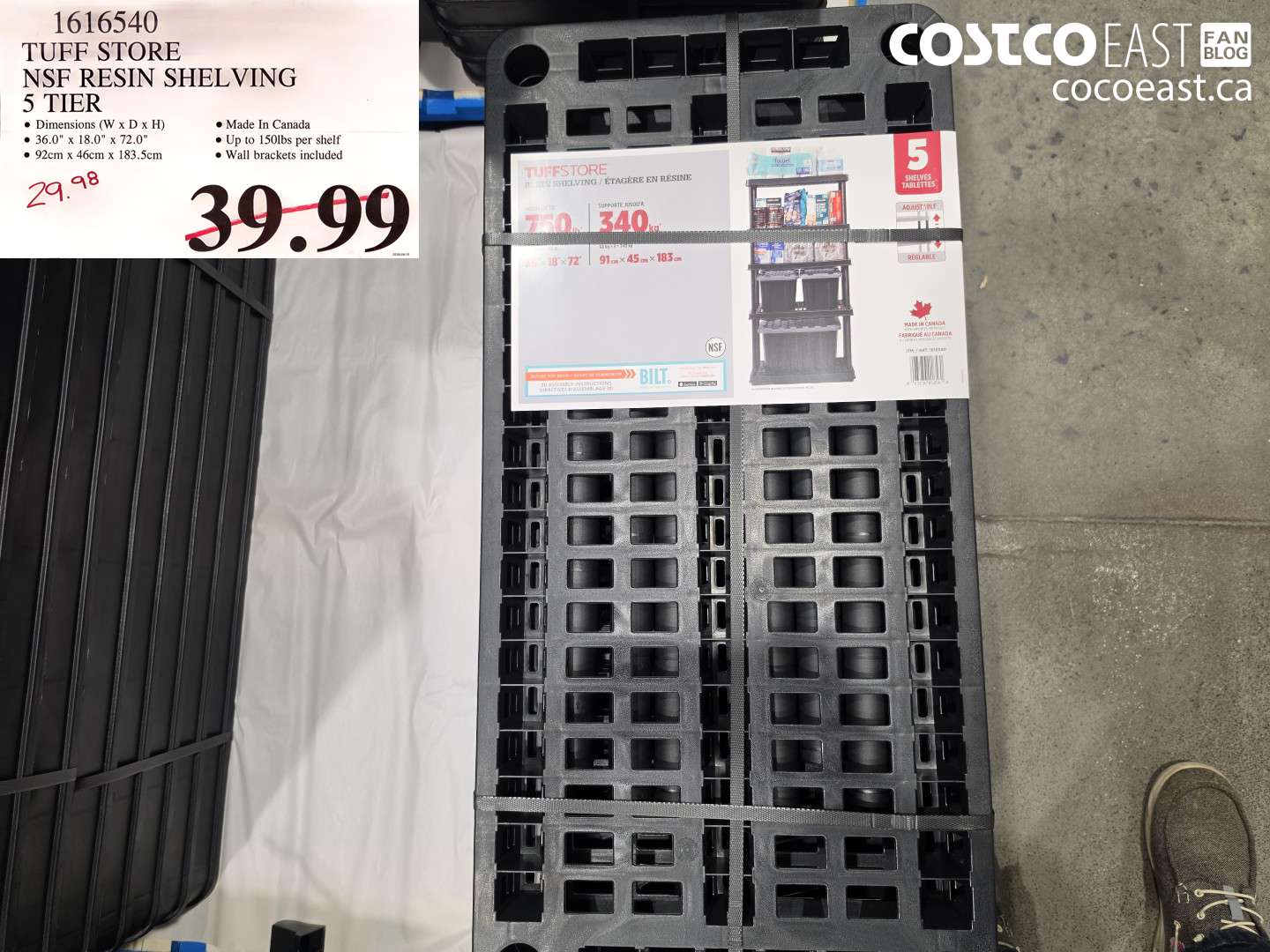 1616540 TUFF STORE NSF RESIN SHELVING 5 TIER $29.98