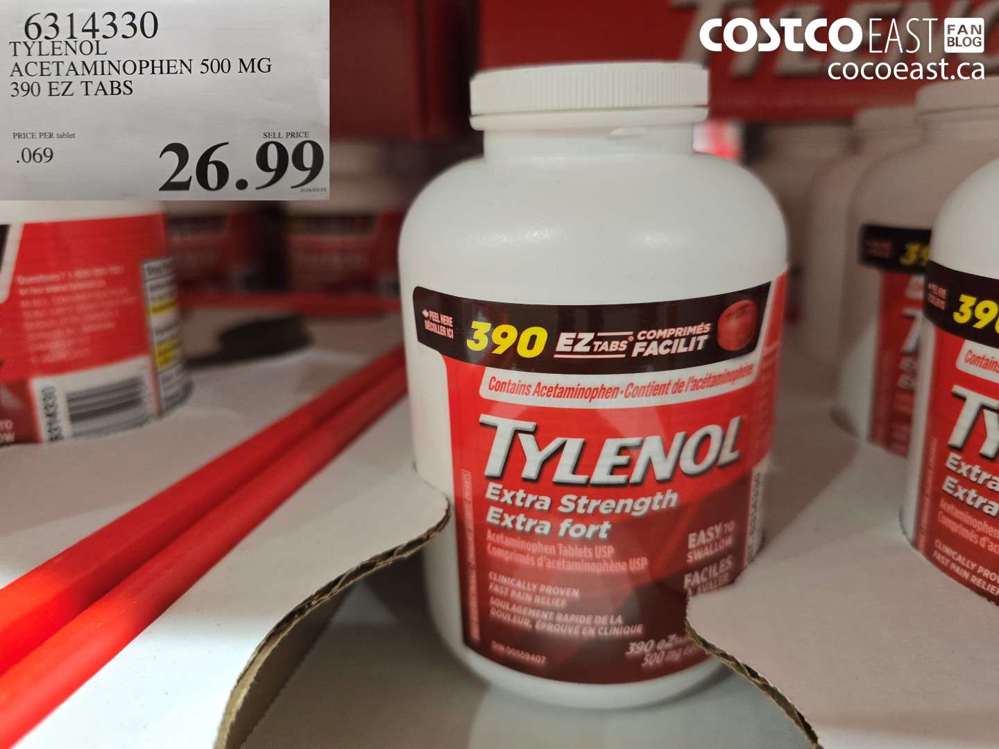 6314330 TYLENOL ACETAMINOPHEN 500 MG 390 EZ TABS $26.99