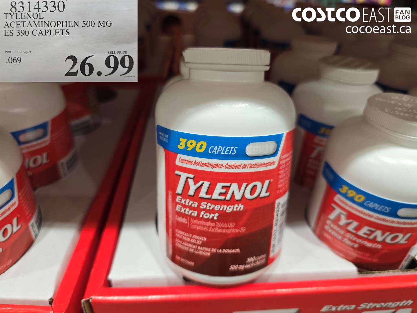 8314330 TYLENOL ACETAMINOPHEN 500 MG ES 390 CAPLETS $26.99