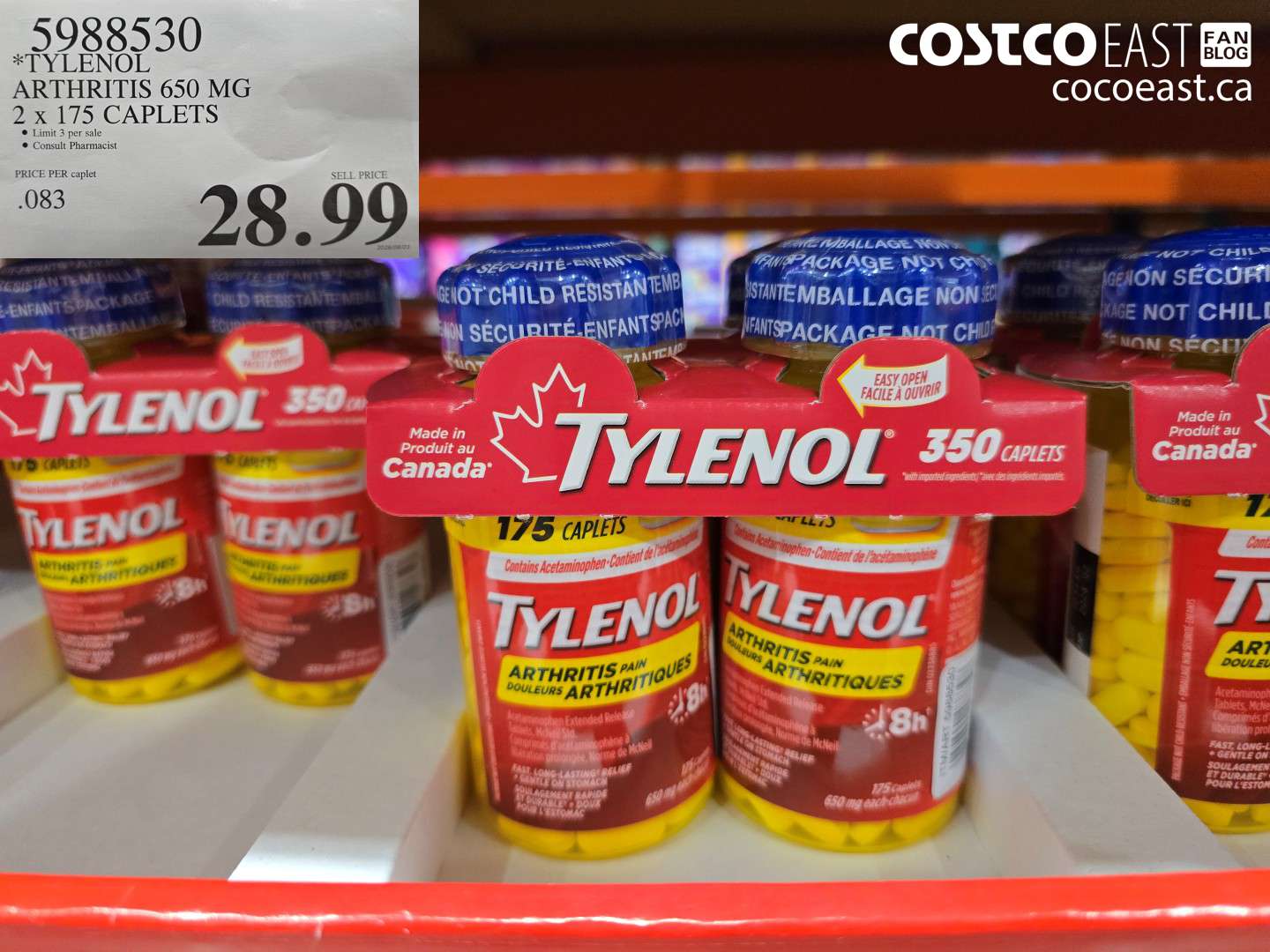 5988530 TYLENOL ARTHRITIS 650 MG 2 X 175 CAPLETS $28.99