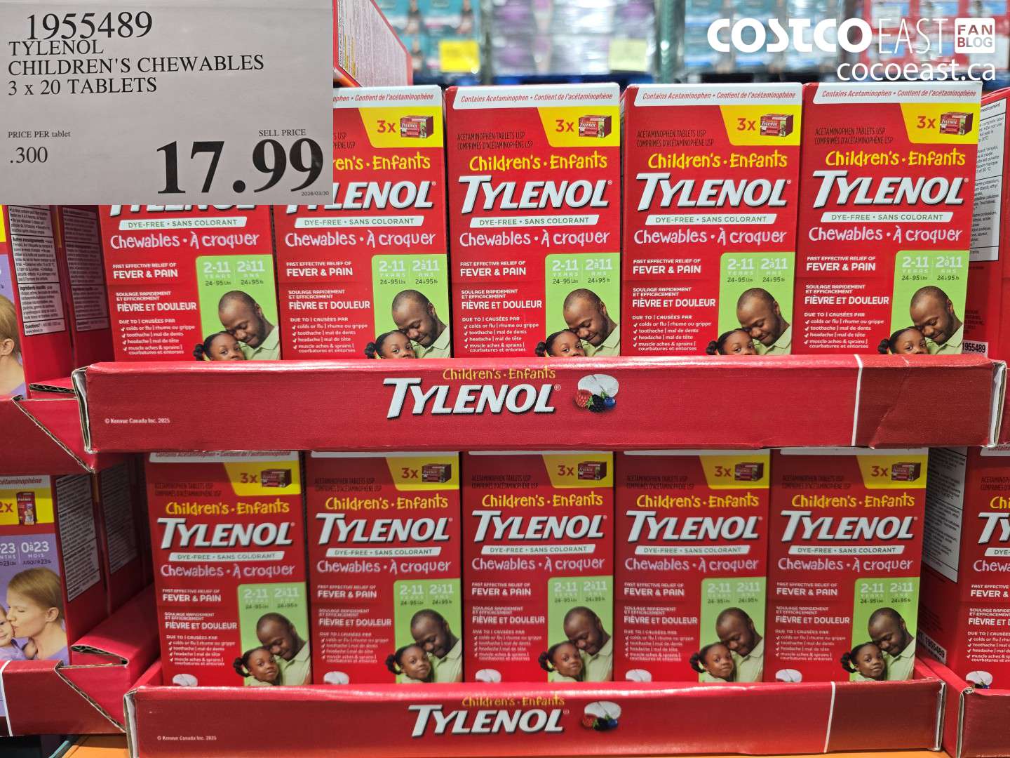 1955489 TYLENOL CHILDREN'S CHEWABLES 3 X 20 TABLETS $17.99
