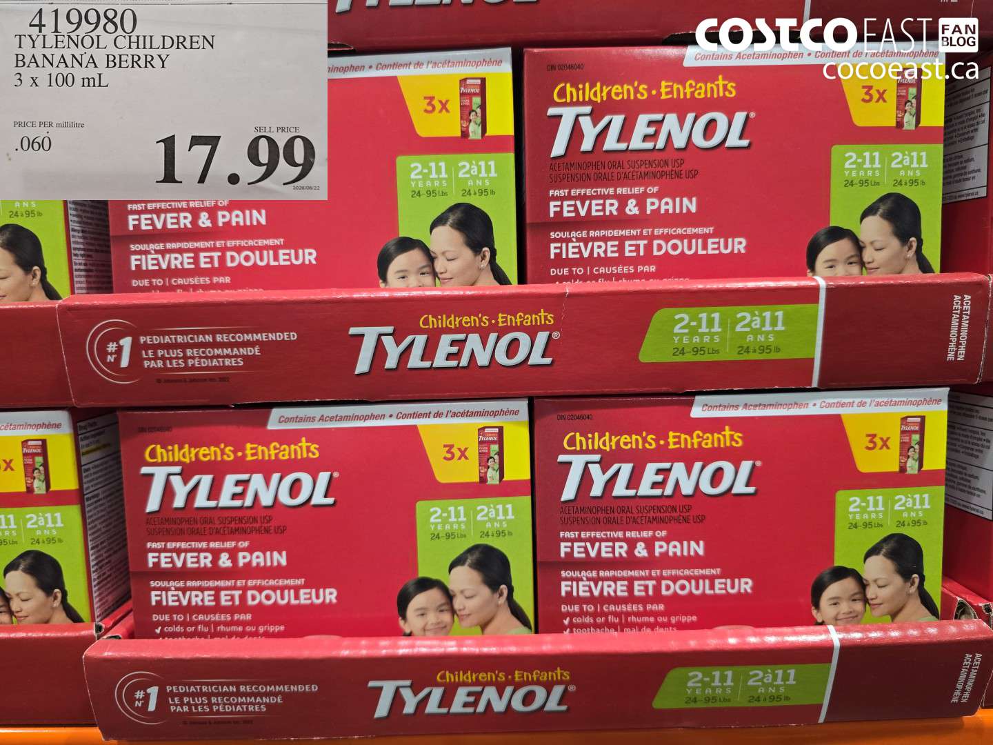 419980 TYLENOL CHILDREN BANANA BERRY 3 X 100 ML $17.99