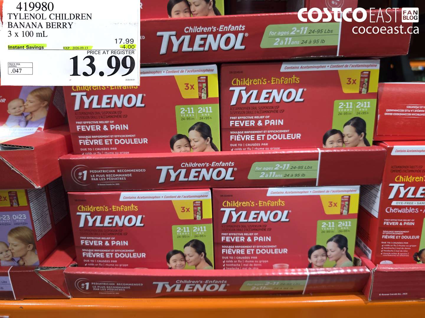 419980 TYLENOL CHILDREN BANANA BERRY 3 X 100 ML ($4.00 INSTANT SAVINGS EXPIRES ON 2026-09-13) $13.99
