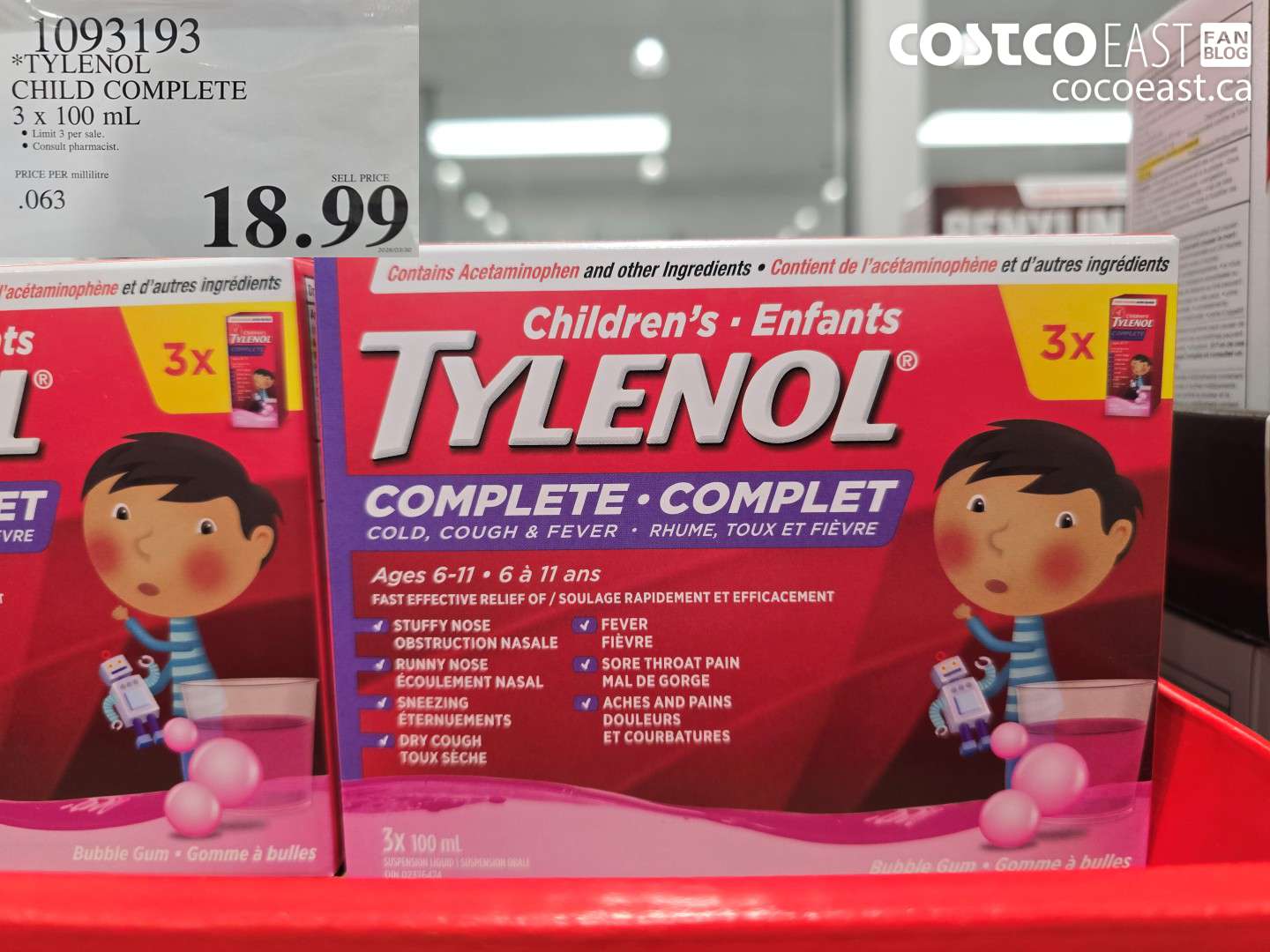 1093193 TYLENOL CHILD COMPLETE 3 X 100 ML $18.99