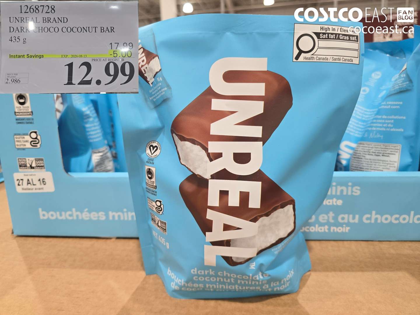 1268728 UNREAL BRAND DARK CHOCO COCONUT BAR 435 G ($5.00 INSTANT SAVINGS EXPIRES ON 2026-08-13) $12.99