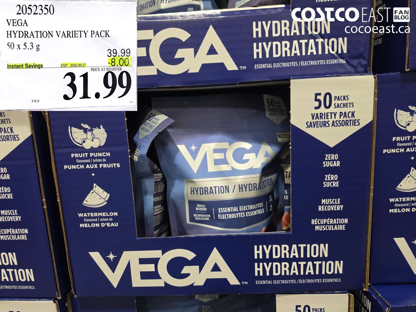 2052350 VEGA HYDRATION VARIETY PACK 50 X 5.3 G ($8.00 INSTANT SAVINGS EXPIRES ON 2026-09-27) $31.99