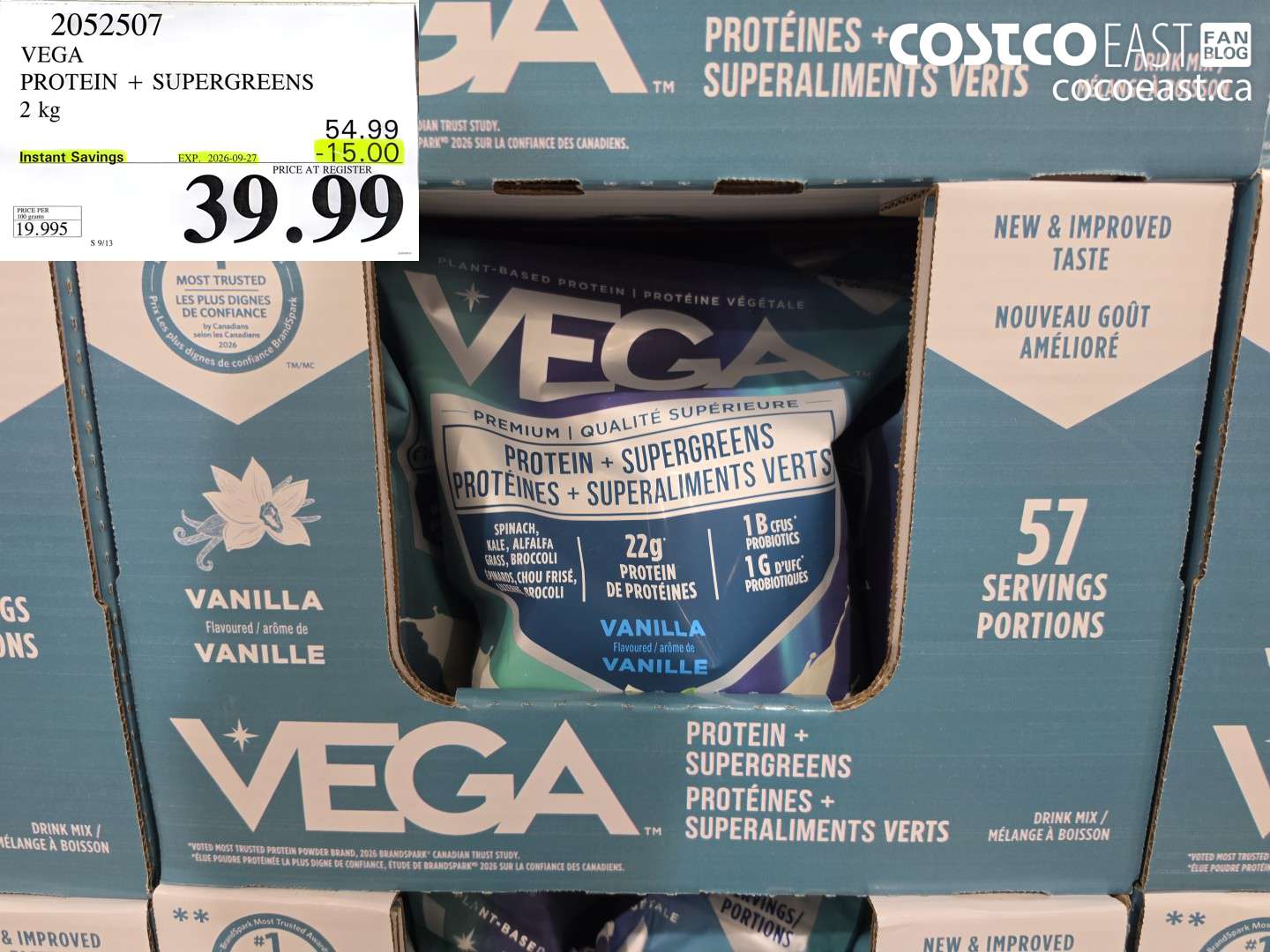 2052507 VEGA PROTEIN + SUPERGREENS 2 KG ($15.00 INSTANT SAVINGS EXPIRES ON 2026-09-27) $39.99