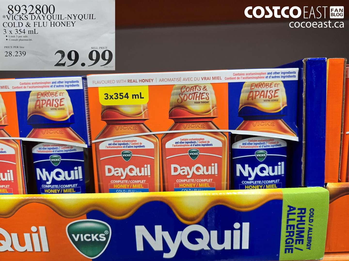 8932800 VICKS DAYQUIL-NYQUIL COLD & FLU HONEY 3 X 354 ML $29.99