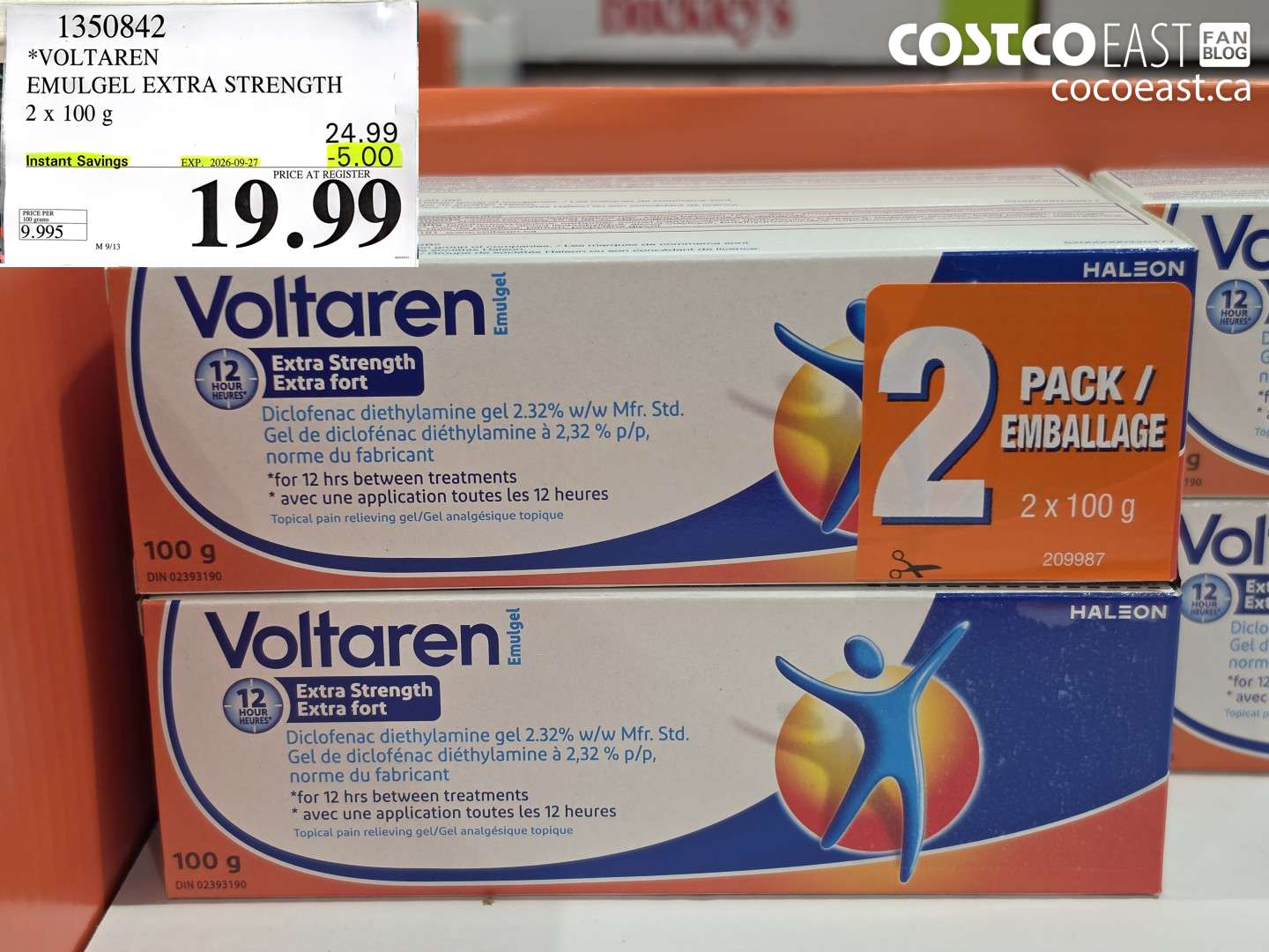 1350842 VOLTAREN EMULGEL EXTRA STRENGTH 2 X 100 G ($5.00 INSTANT SAVINGS EXPIRES ON 2026-09-27) $19.99