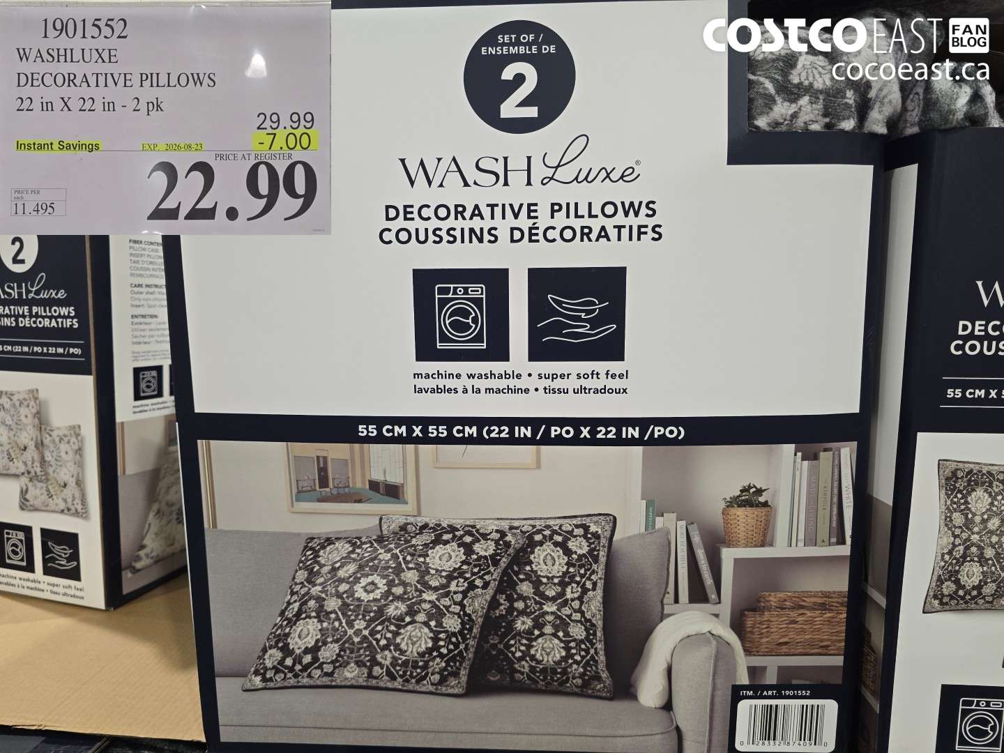 1901552 WASHLUXE DECORATIVE PILLOWS 22 IN X 22 IN - 2 PK ($7.00 INSTANT SAVINGS EXPIRES ON 2026-08-23) $22.99