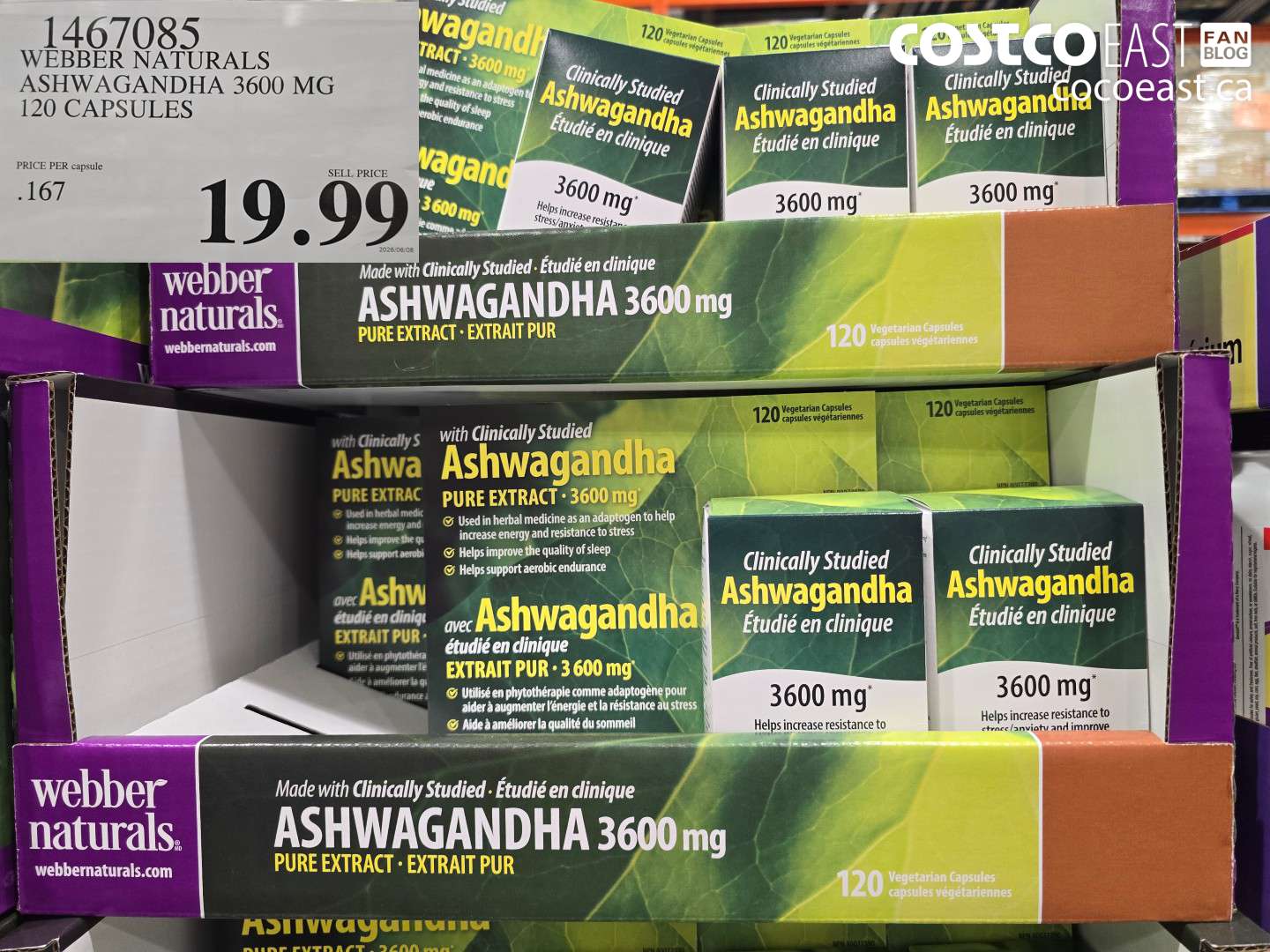 1467085 WEBBER NATURALS ASHWAGANDHA 3600 MG 120 CAPSULES $19.99