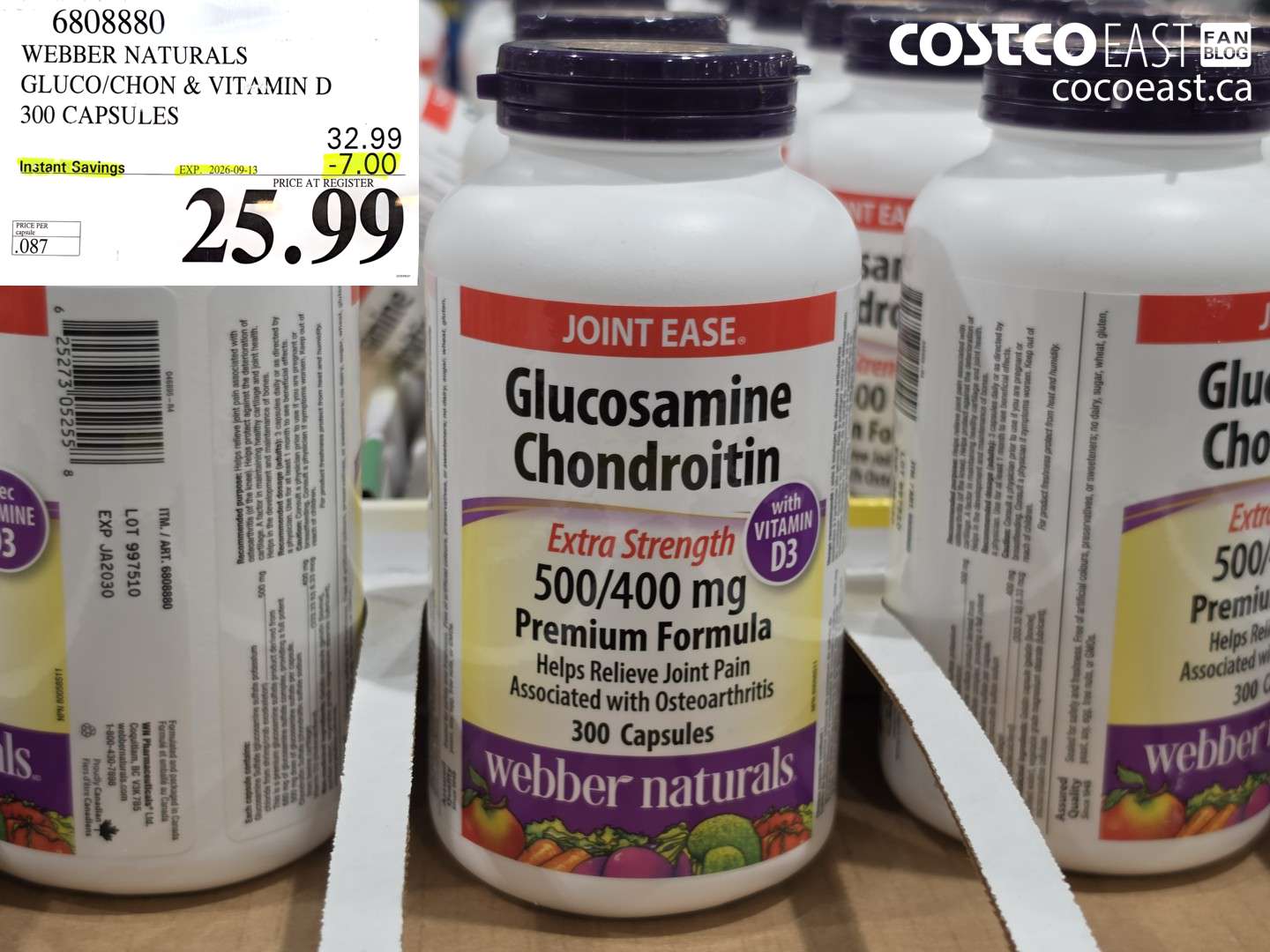 6808880 WEBBER NATURALS GLUCO/CHON & VITAMIN D 300 CAPSULES ($7.00 INSTANT SAVINGS EXPIRES ON 2026-09-13) $25.99