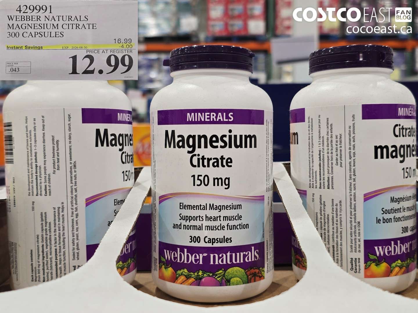 429991 WEBBER NATURALS MAGNESIUM CITRATE 300 CAPSULES ($4.00 INSTANT SAVINGS EXPIRES ON 2026-08-30) $12.99