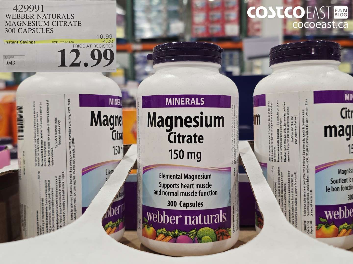 429991 WEBBER NATURALS MAGNESIUM CITRATE 300 CAPSULES ($4.00 INSTANT SAVINGS EXPIRES ON 2026-08-30) $12.99