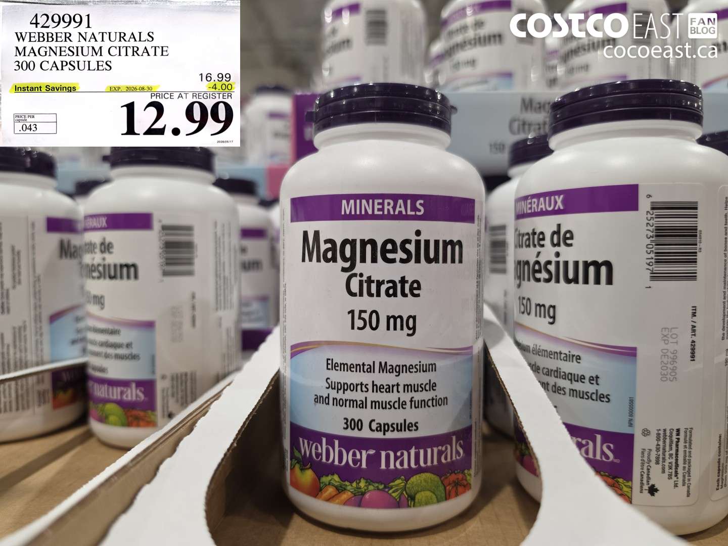 429991 WEBBER NATURALS MAGNESIUM CITRATE 300 CAPSULES ($4.00 INSTANT SAVINGS EXPIRES ON 2026-08-30) $12.99
