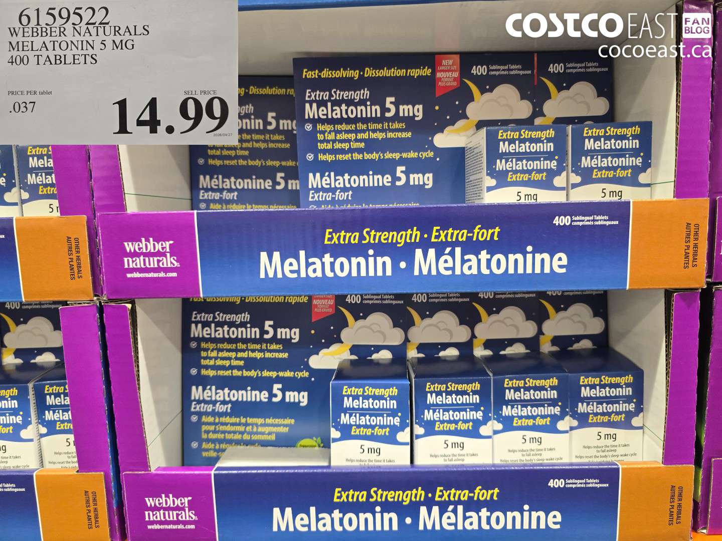 6159522 WEBBER NATURALS MELATONIN 5 MG 400 TABLETS $14.99