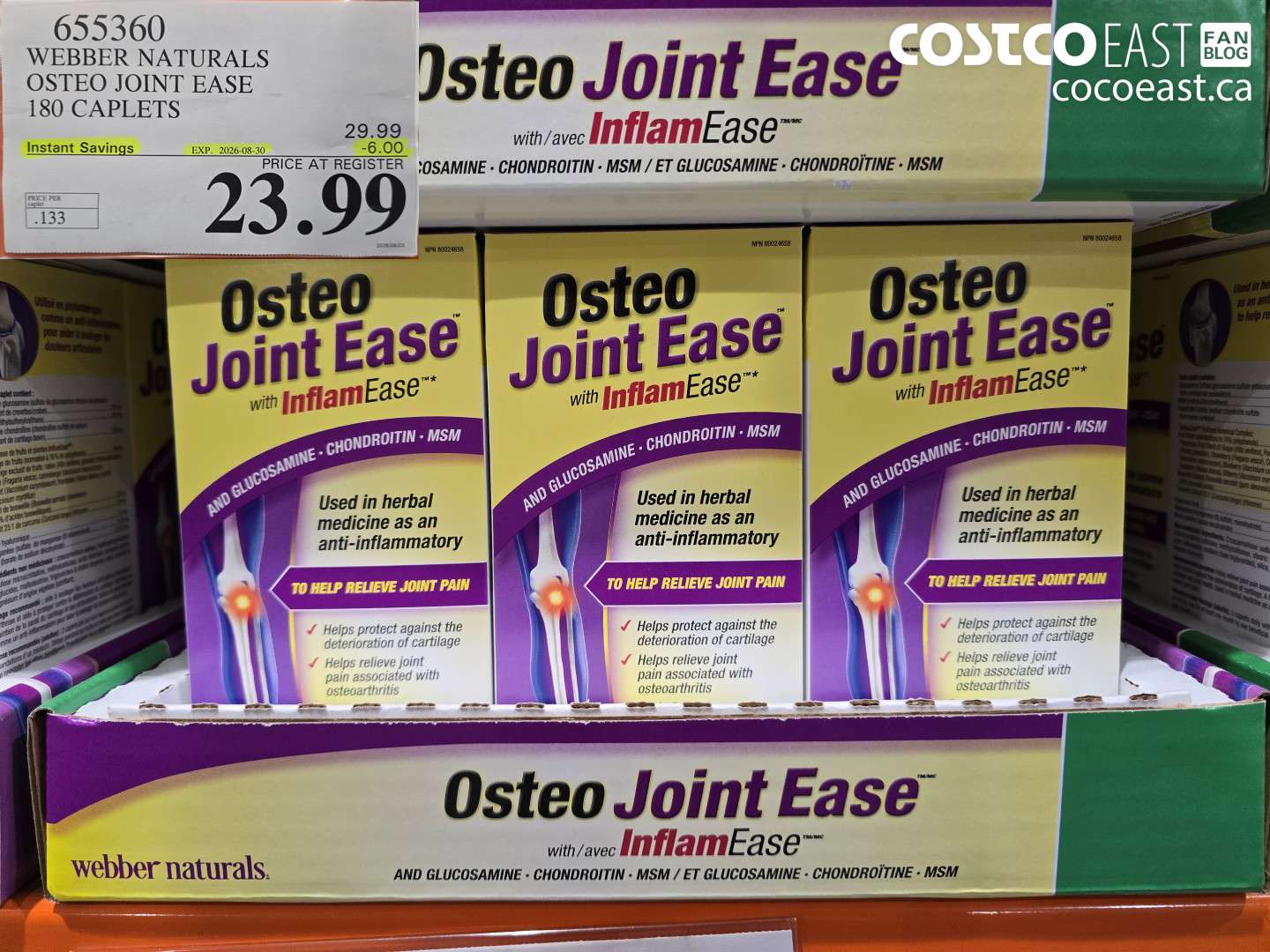 655360 WEBBER NATURALS OSTEO JOINT EASE 180 CAPLETS ($6.00 INSTANT SAVINGS EXPIRES ON 2026-08-30) $23.99