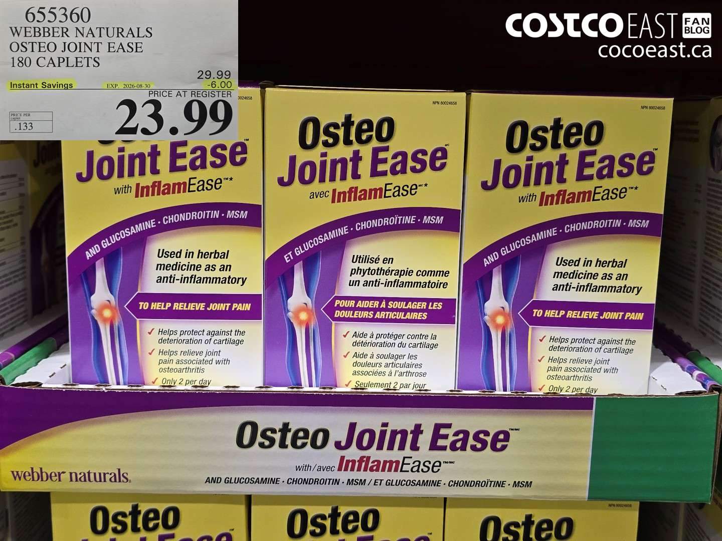 655360 WEBBER NATURALS OSTEO JOINT EASE 180 CAPLETS ($6.00 INSTANT SAVINGS EXPIRES ON 2026-08-30) $23.99
