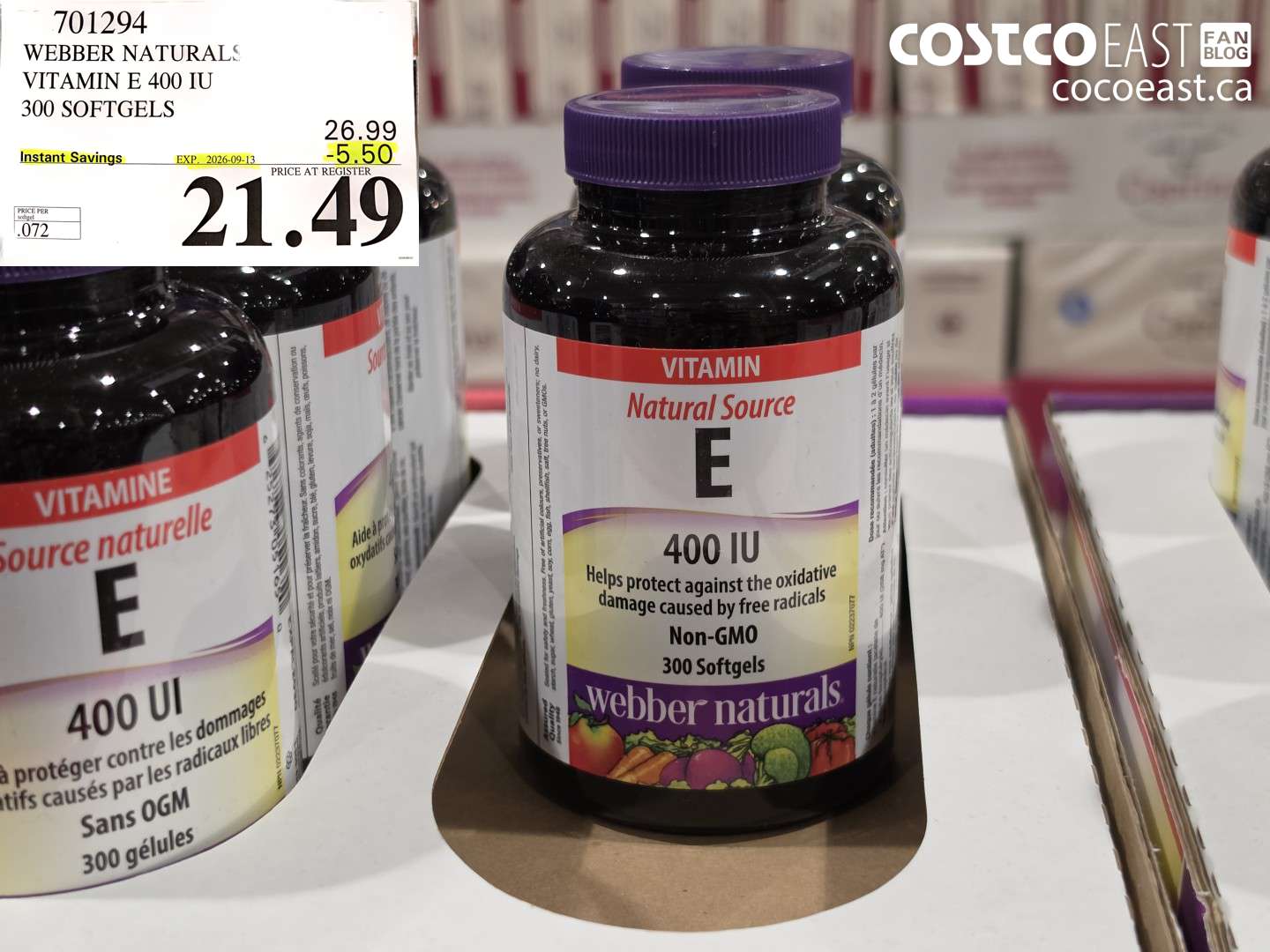 701294 WEBBER NATURALS VITAMIN E 400 IU 300 SOFTGELS ($5.50 INSTANT SAVINGS EXPIRES ON 2026-09-13) $21.49