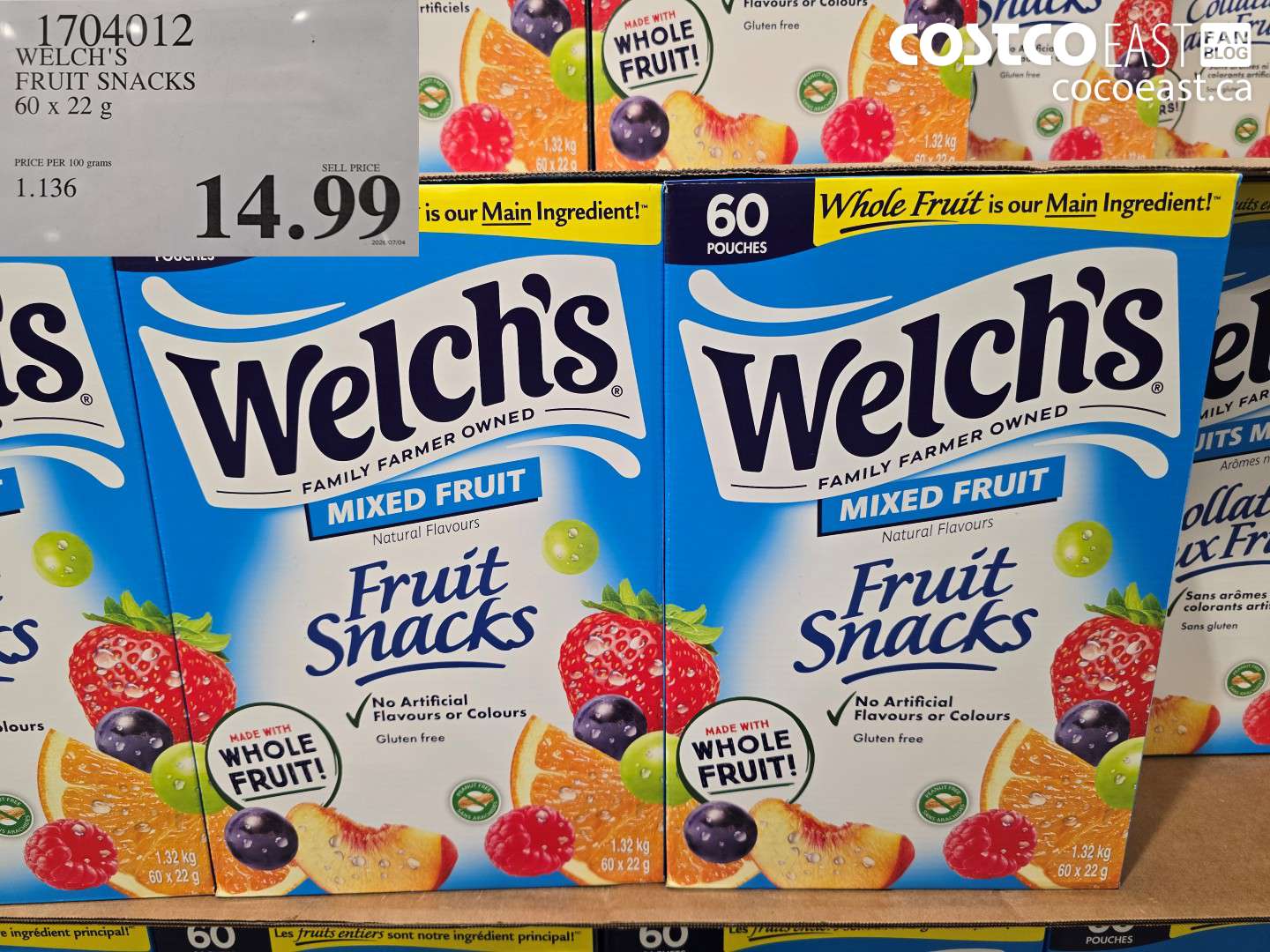 1704012 WELCH'S FRUIT SNACKS 60 X 22 G $14.99