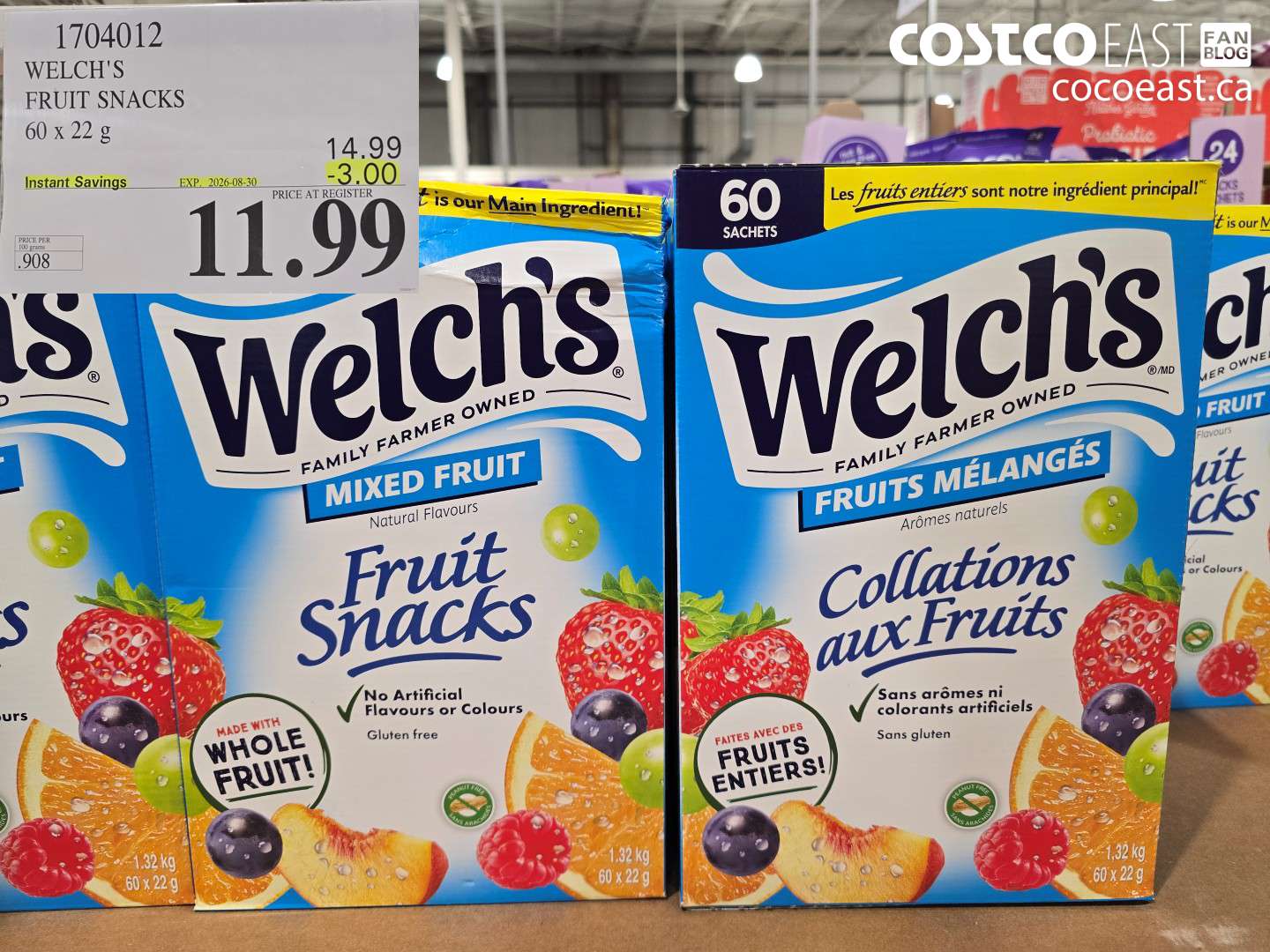 1704012 WELCH'S FRUIT SNACKS 60 X 22 G ($3.00 INSTANT SAVINGS EXPIRES ON 2026-08-30) $11.99