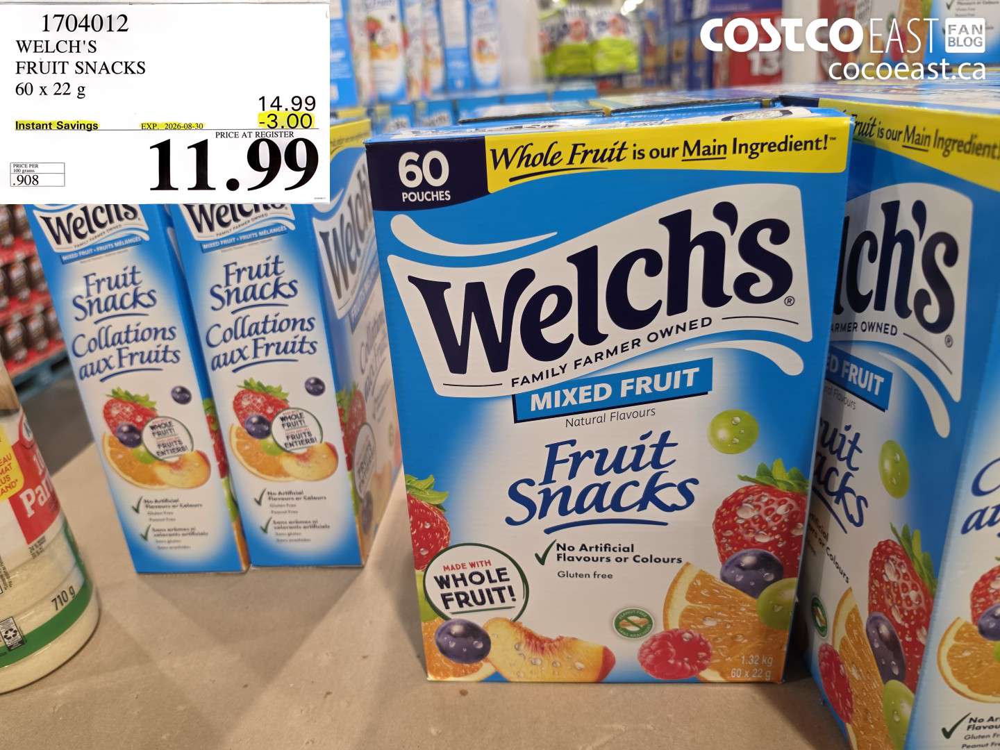 1704012 WELCH'S FRUIT SNACKS 60 X 22 G ($3.00 INSTANT SAVINGS EXPIRES ON 2026-08-30) $11.99