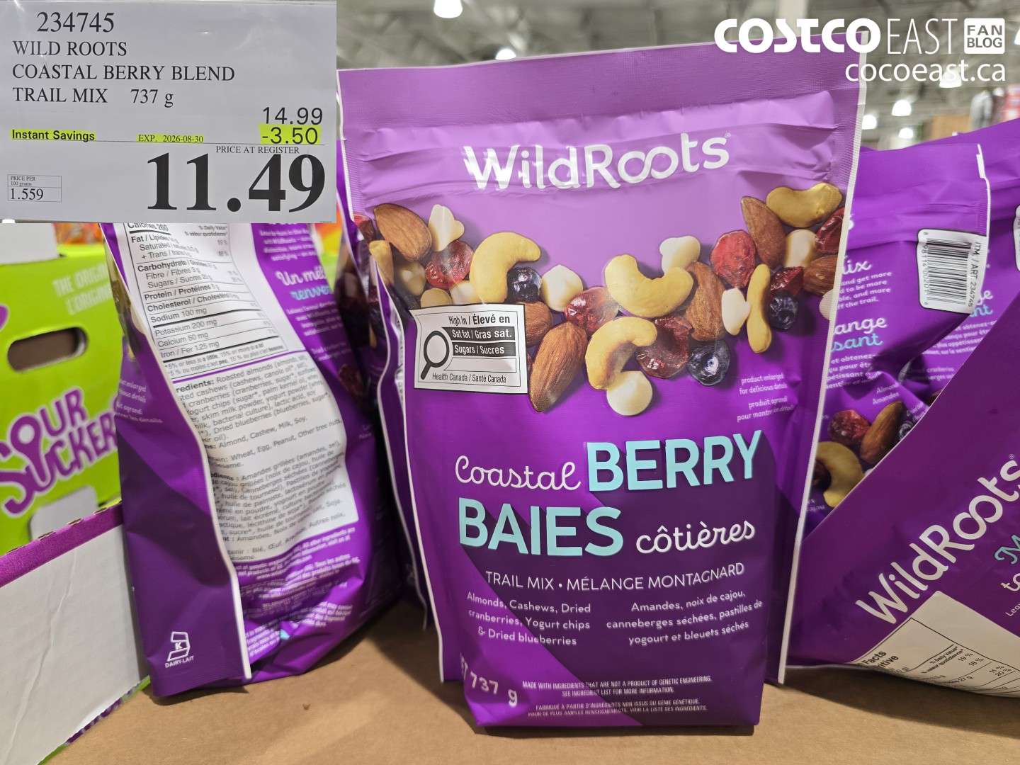 234745 WILD ROOTS COASTAL BERRY BLEND TRAIL MIX 737 G ($3.50 INSTANT SAVINGS EXPIRES ON 2026-08-30) $11.49