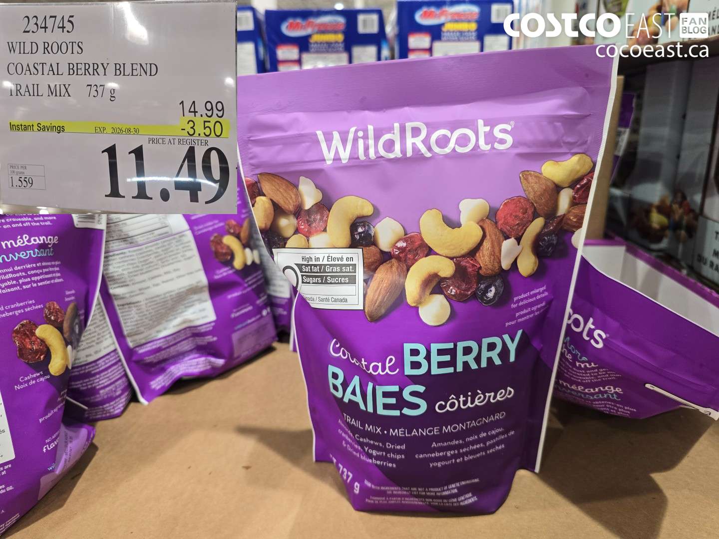 234745 WILD ROOTS COASTAL BERRY BLEND TRAIL MIX 737 G ($3.50 INSTANT SAVINGS EXPIRES ON 2026-08-30) $11.49