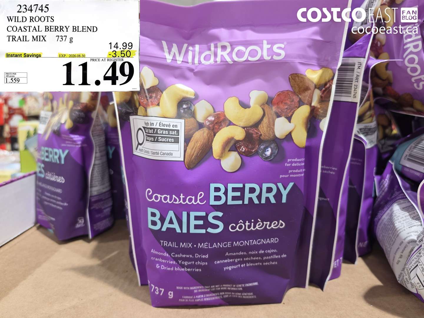 234745 WILD ROOTS COASTAL BERRY BLEND TRAIL MIX 737 G ($3.50 INSTANT SAVINGS EXPIRES ON 2026-08-30) $11.49
