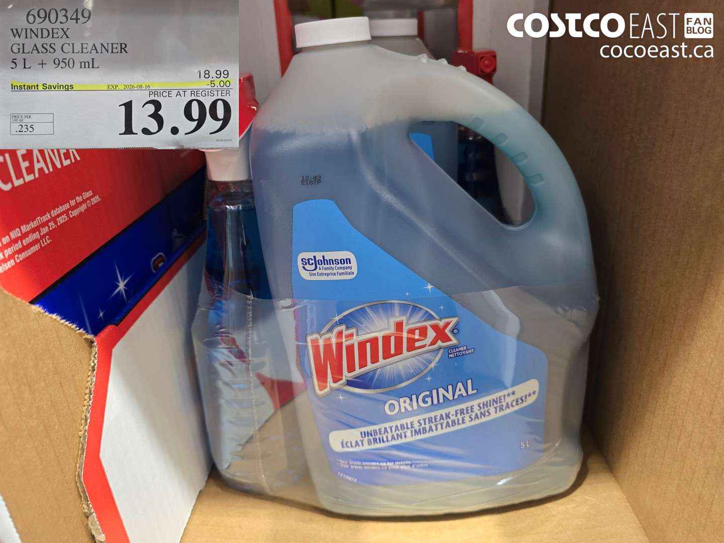 690349 WINDEX GLASS CLEANER 5 L + 950 ML ($5.00 INSTANT SAVINGS EXPIRES ON 2026-08-16) $13.99