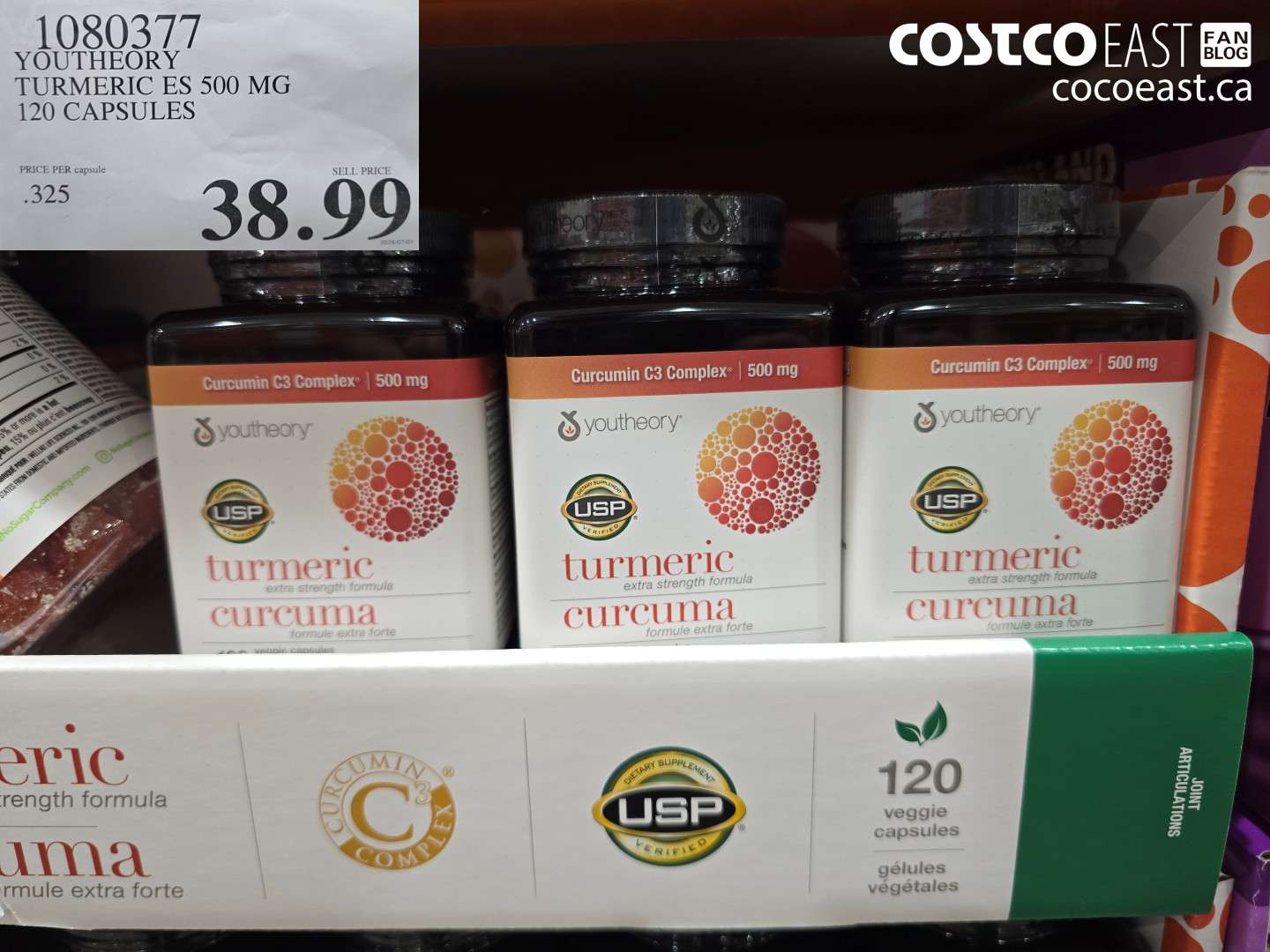 1080377 YOUTHEORY TURMERIC ES 500 MG 120 CAPSULES $38.99