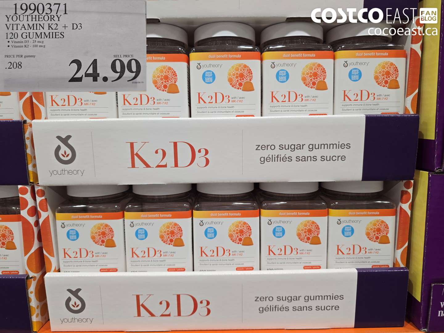 1990371 YOUTHEORY VITAMIN K2 + D3 120 GUMMIES $24.99