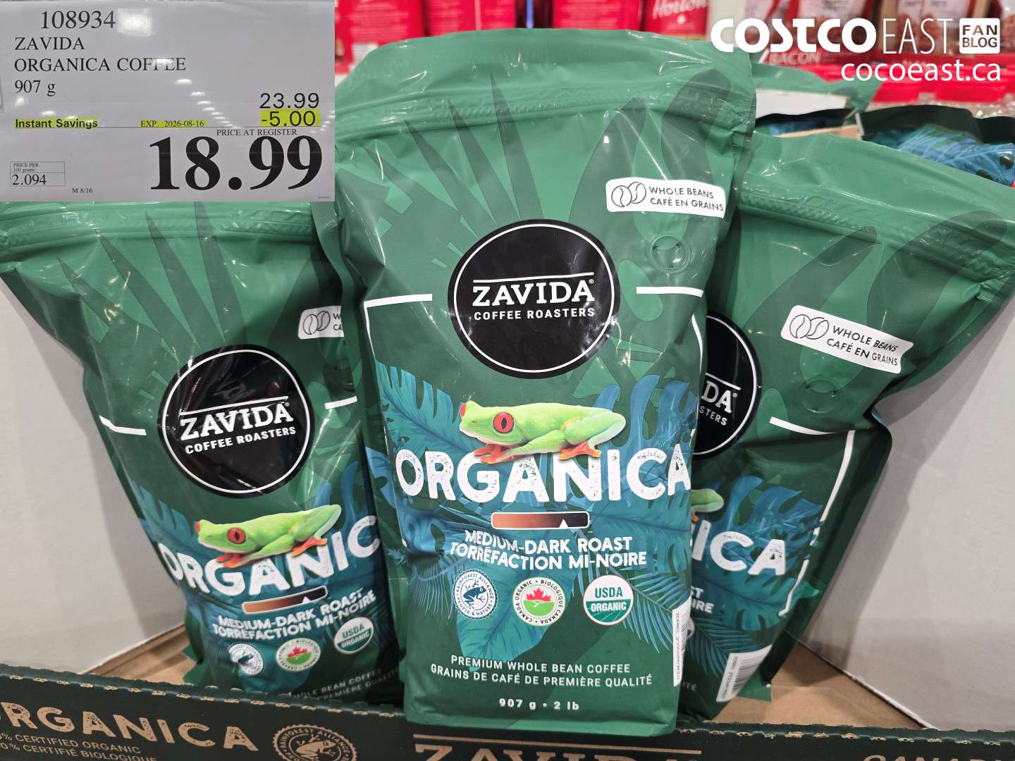108934 ZAVIDA ORGANICA COFFEE 907 G ($5.00 INSTANT SAVINGS EXPIRES ON 2026-08-16) $18.99