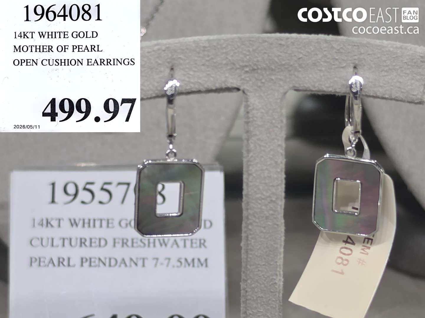 1964081 14KT WHITE GOLD MOTHER OF PEARL OPEN CUSHION EARRINGS $499.97
