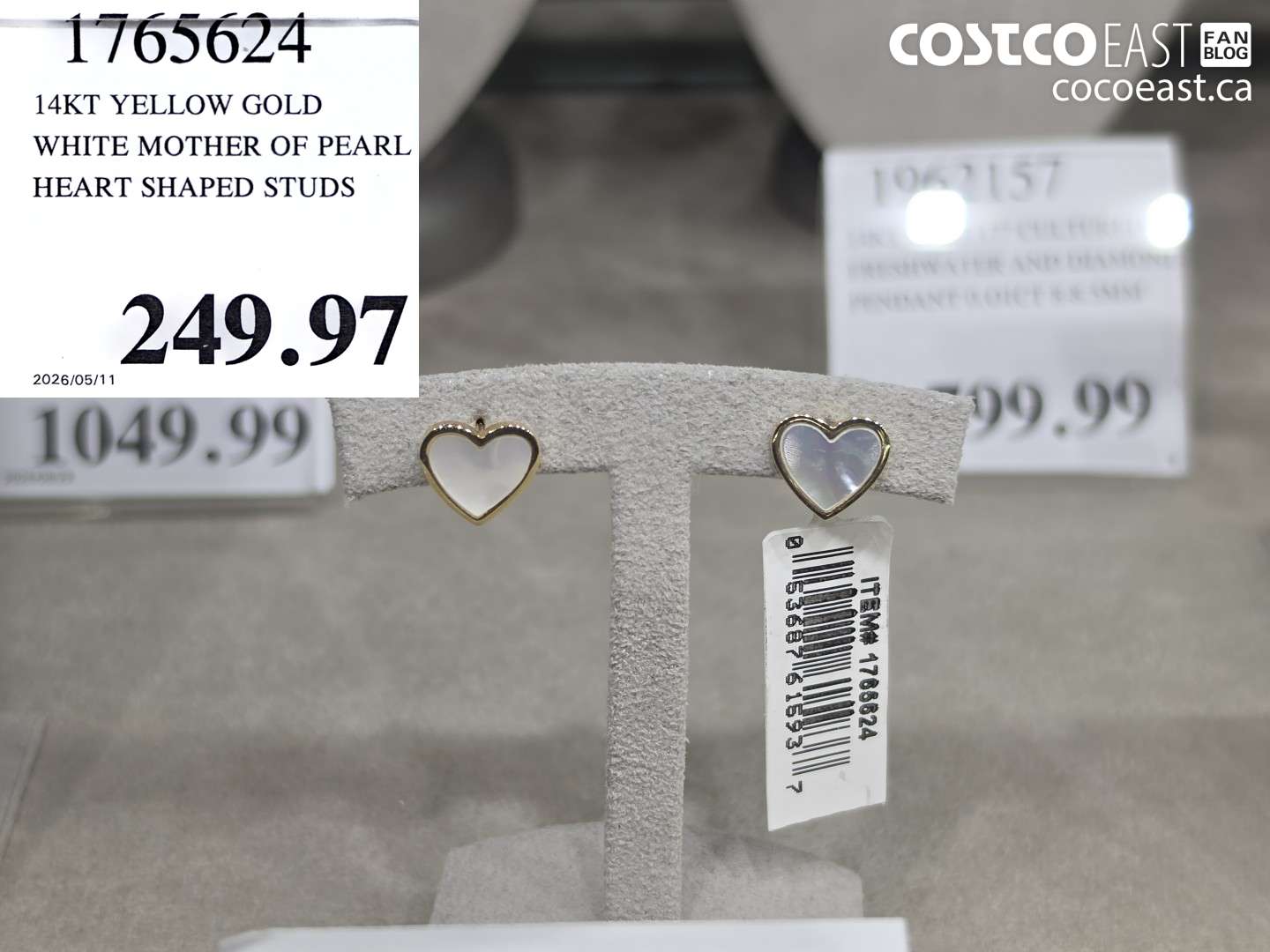 1765624 14KT YELLOW GOLD WHITE MOTHER OF PEARL HEART SHAPED STUDS $249.97