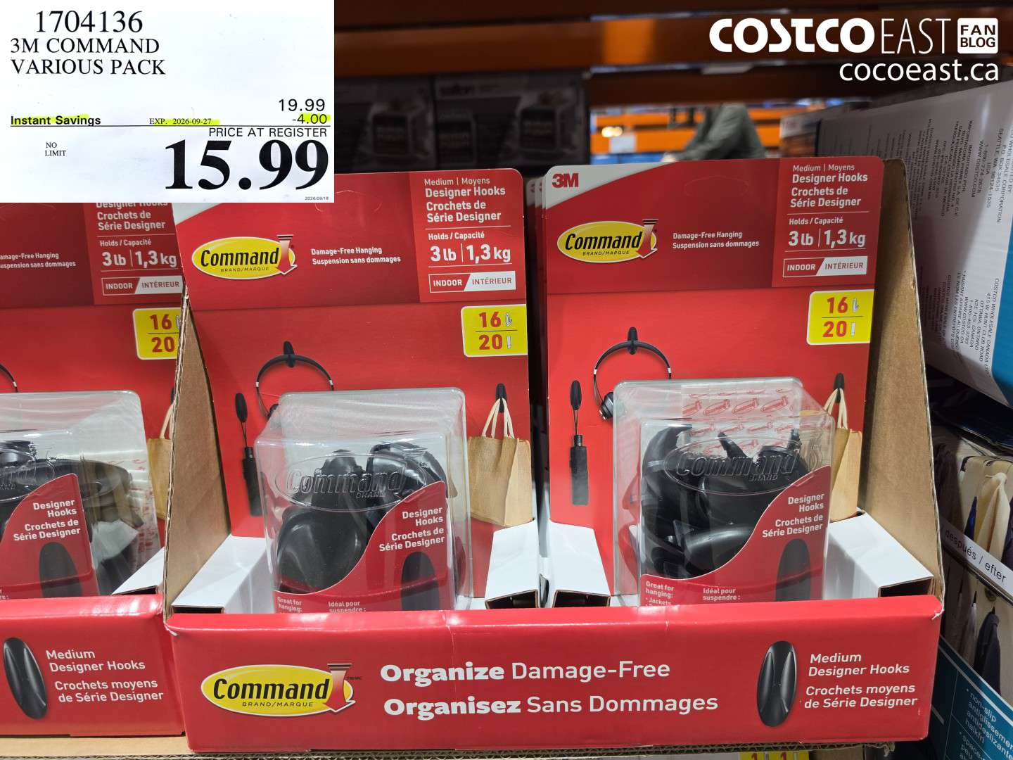 1704136 3M COMMAND VARIOUS PACK ($4.00 INSTANT SAVINGS EXPIRES ON 2026-09-27) $15.99